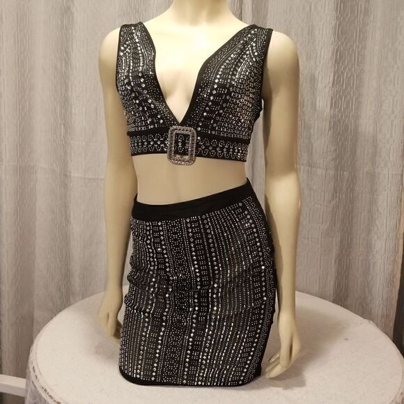 Rhinestones Jewel Elegant SpandexPartially linedCrystal embellished two P - Picture 10 of 15